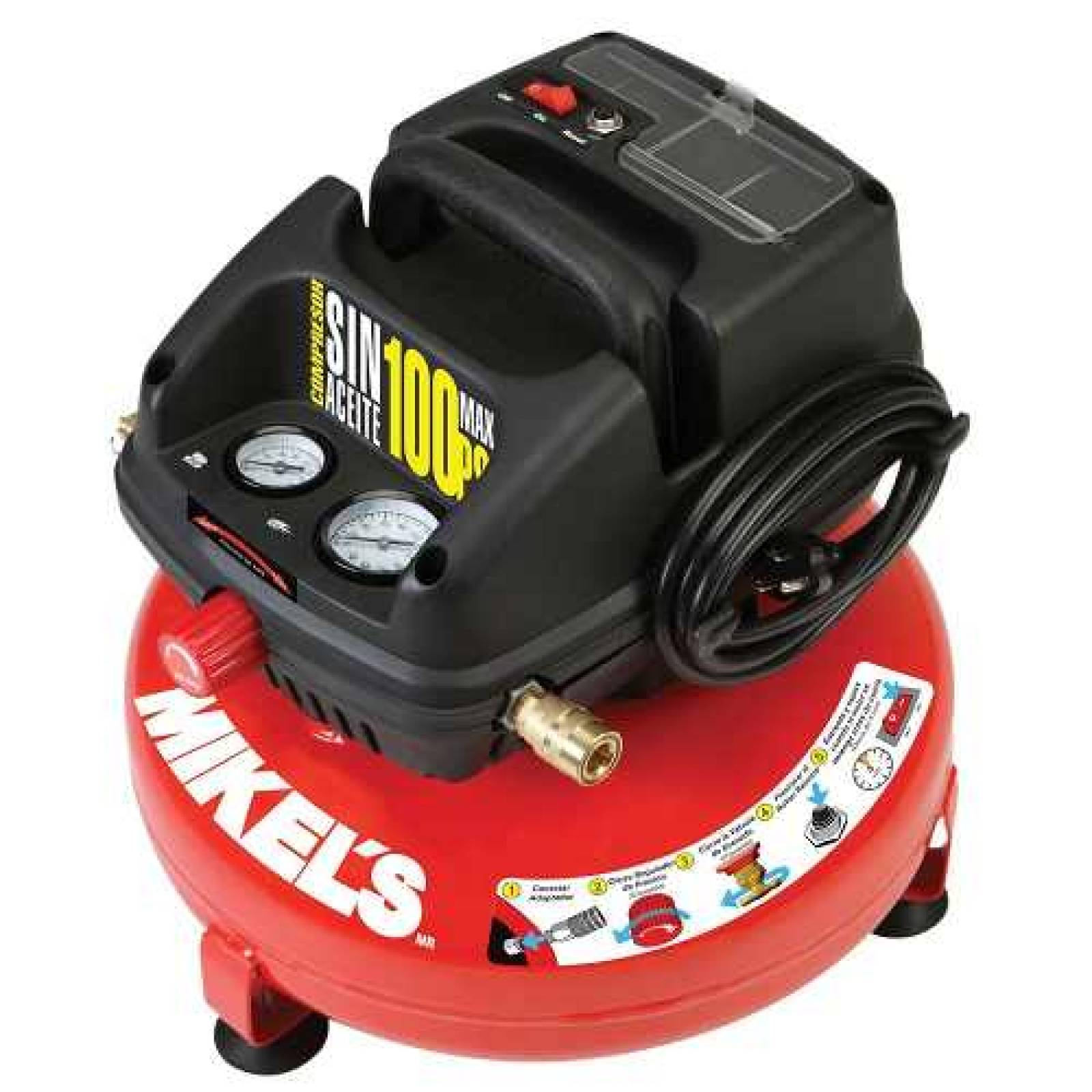 Compresor de aire 1/2hp libre de aceite 3 galones mikels